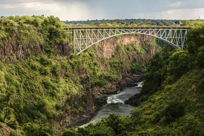 Victoria Falls Bridge spanning the green gorge above the Zambezi