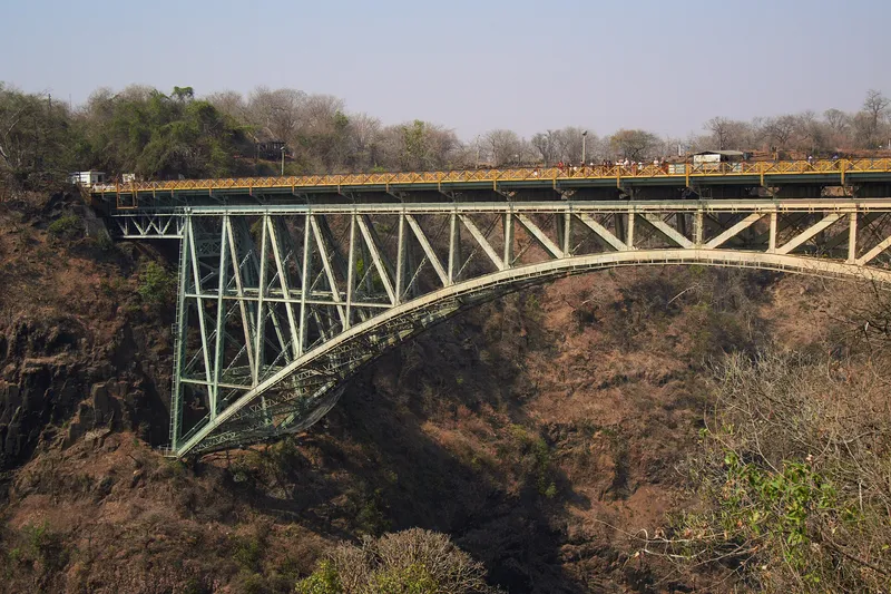 Victoria Falls Bridge, a steel arch over the dry gorge